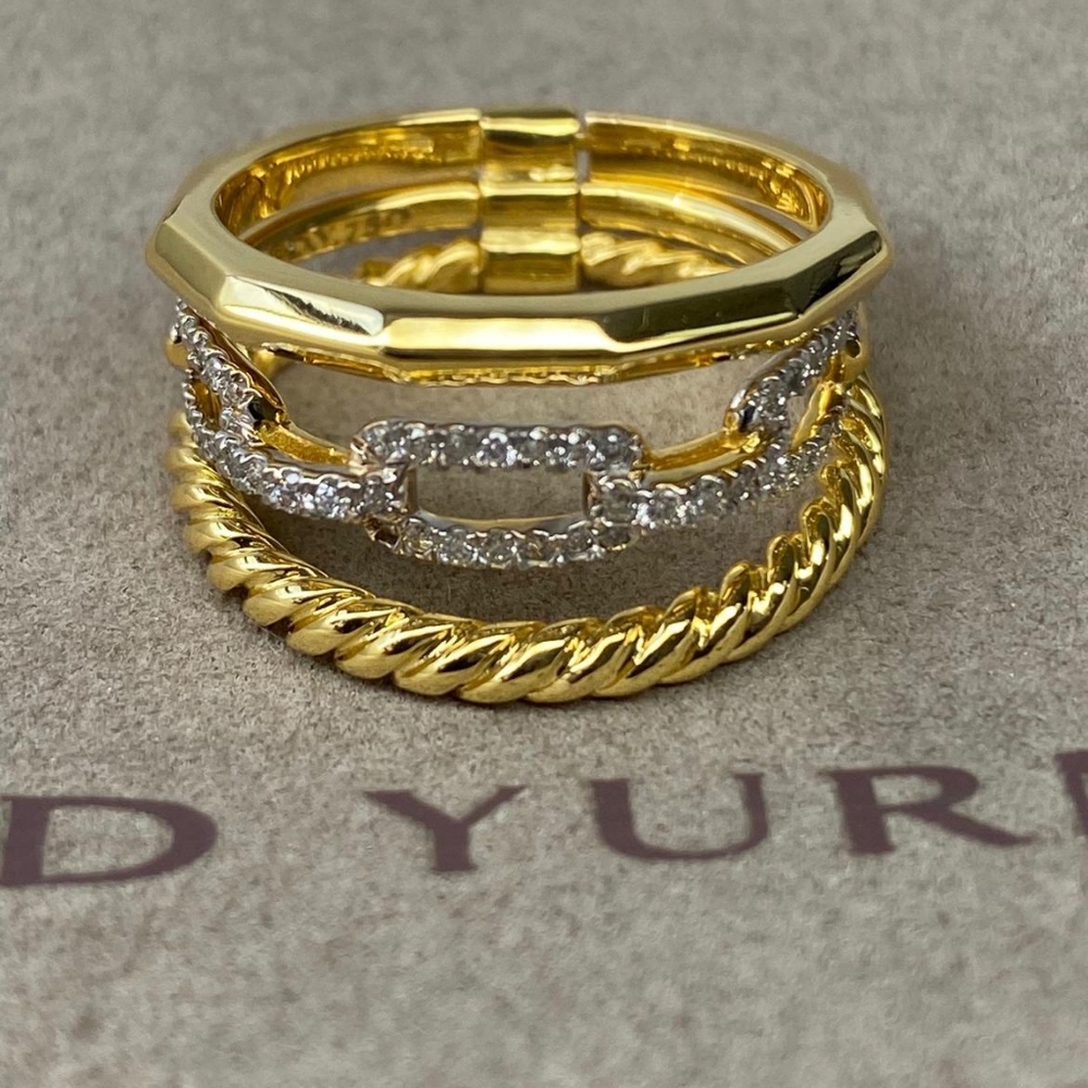 Stax Narrow Ring with Diamonds in 18K Gold